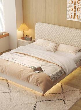 人婚代简约LFN轻奢皮床奶油现风悬浮床1.8米软包床小户型网红床双