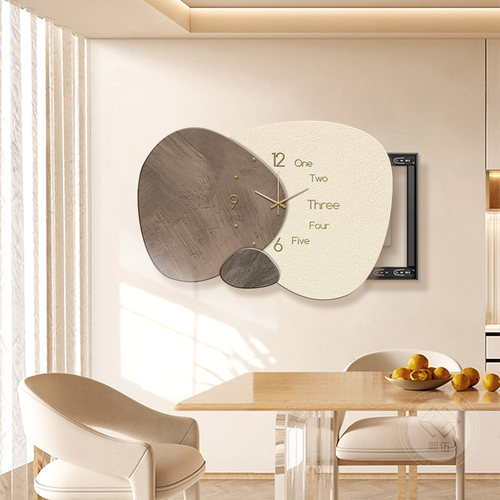 石来运转电表箱画装饰画奶油风带钟表推拉式电闸箱开关遮挡时钟画