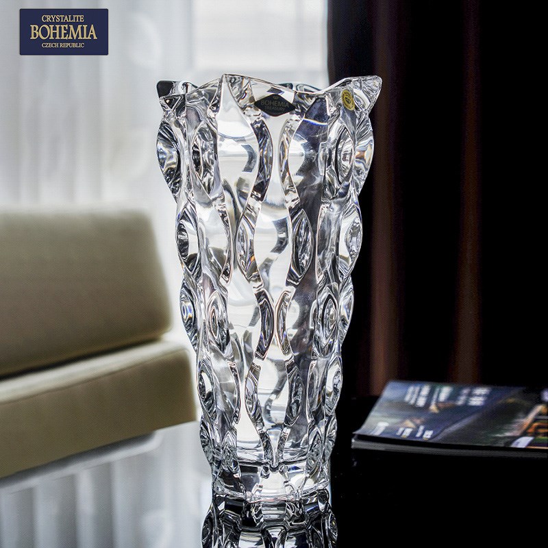 捷克原装进口BOHEMIA水晶玻璃花瓶欧式时尚简约插花摆件透明花瓶
