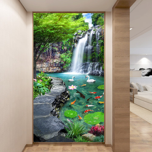 自粘壁画竹林风景墙贴画客厅走廊过道玄关竖版现代装饰画贴纸墙纸