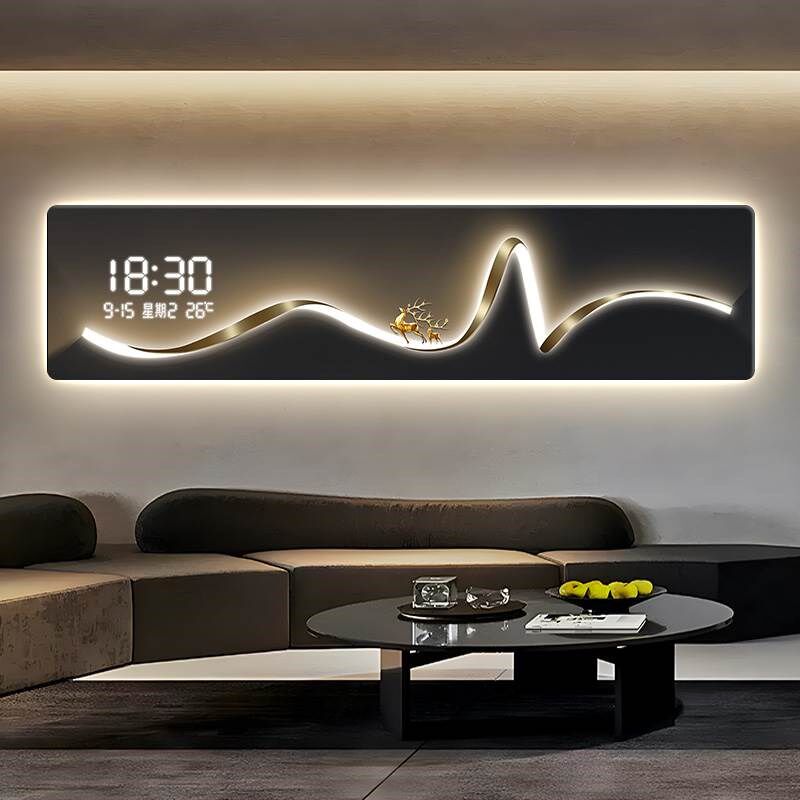 简约现代卧室床头画高级感led显示屏钟表挂画客厅装饰画带灯壁画