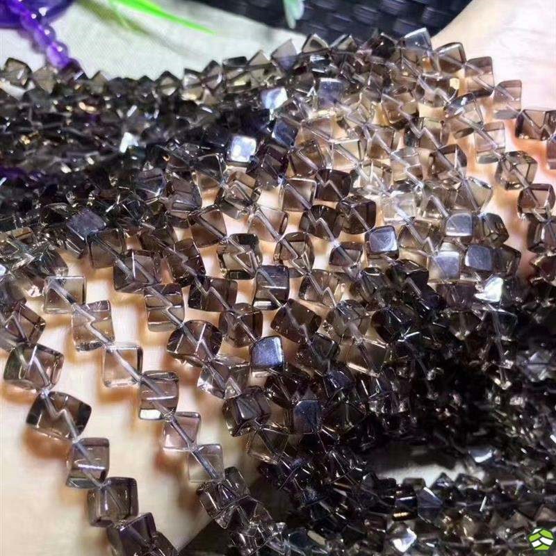 茶水晶方块一10mm半成品长链DIY散珠饰品配件