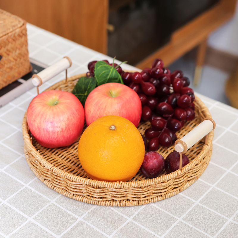仿藤编托盘家用放茶杯塑料水果收纳篮沥水茶盘餐盘圆形面包筐篮子