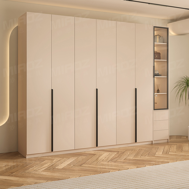 实木衣柜家用卧室奶油风主卧对开一门到顶现代简约储物柜子大衣橱