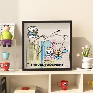 线条小狗画框票根相框机票机票旅行票据收纳框火车收集框门票收藏