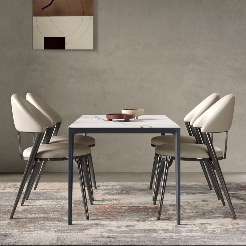岩板餐桌椅组合现代简约家用铝合金小户型长方形饭桌意式极简餐桌