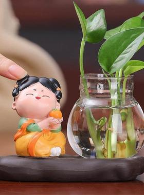 日本进口可爱唐仕女卡通娃娃水培摆件家居客厅装饰桌面工位绿萝瓶