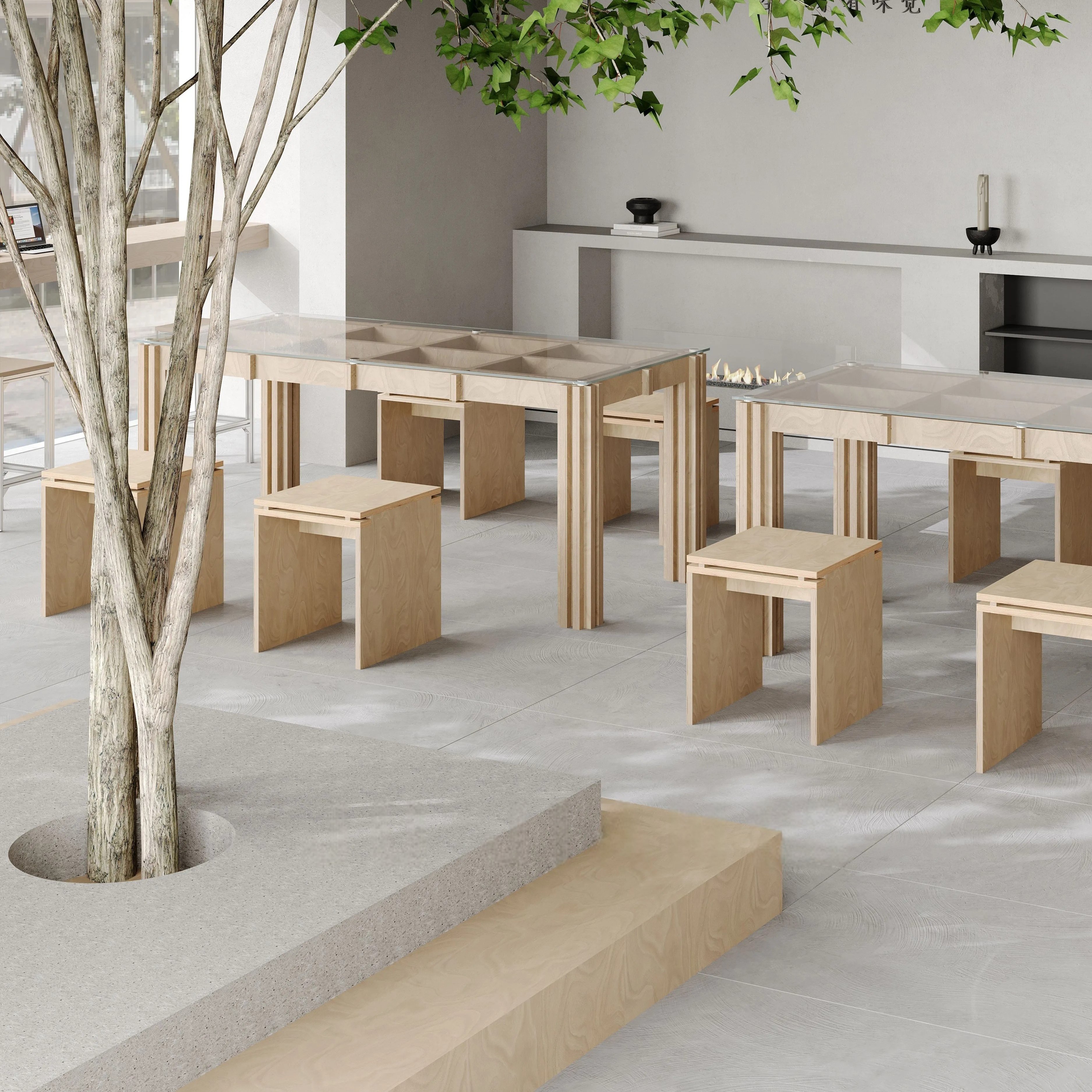 华夫桌咖啡店韩系玻璃桌桦木海洋板可定制奶茶甜品店中古餐桌