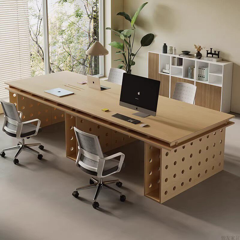 现代简约桦木会议桌实木洞洞板工位桌海洋板老板书桌办公桌设计师