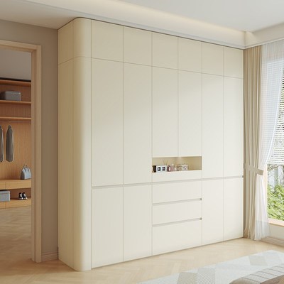 橡木定制全实木圆弧衣柜新款2025爆款奶油风家用卧室分段式大衣橱