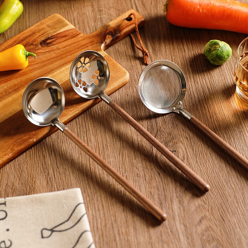 舍里 30不锈钢小漏勺火锅汤勺漏勺装木柄长柄粥勺滤网大号汤匙