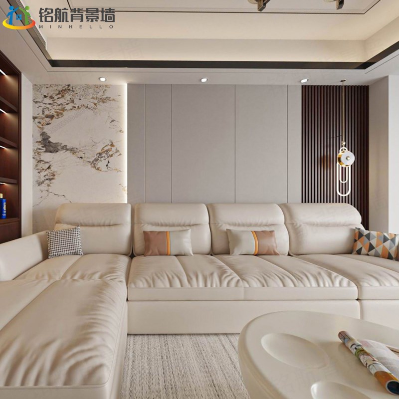 木饰面板碳晶板背景墙电视沙发卧室竹炭纤维奶油简约风装饰护墙板