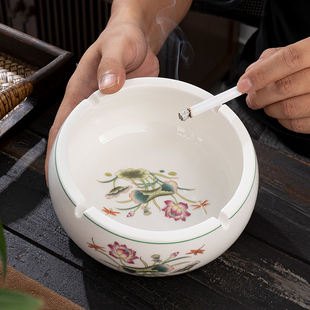 客厅潮流易清洗烟灰缸陶瓷创意个性圆形时尚实用家用大号中式烟缸