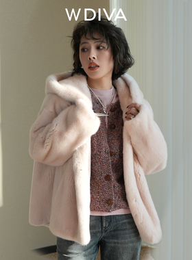 W.Diva【冰川】芬兰进口皇冠级连帽水貂皮草外套短二54C233236
