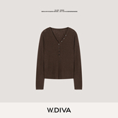 中空羊毛 修身 亨利V领针织长袖 W.Diva 羊毛衫 DWASSD0116
