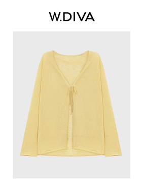W.Diva【芝士】亚麻天丝夏季出行洋气休闲黄色针织开衫52Z222162