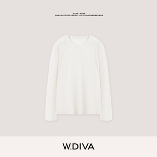 W.Diva【雪落川】镂空薄纱T恤秋季提花圆领长袖打底衫53T063054