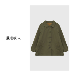 W.Diva【木槿】出行军绿色莹润肌理新疆长绒棉风衣外套51C121199