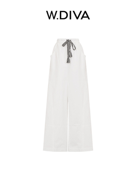 W.Diva【白色月光】定织高密纯棉宽松率性流苏休闲裤52K112311