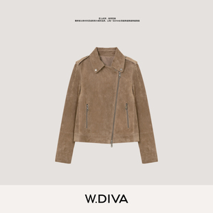 W.Diva【风格】进口A级头层羊反绒皮翻领机车夹克皮衣DWASLD0327