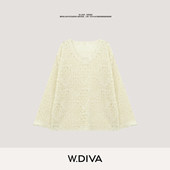 W.Diva 51Z191541 镂空康赛妮羊绒羊毛V领针织衫 魏老板 法式