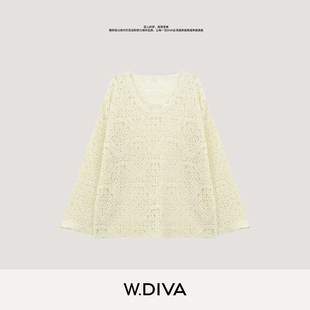 W.Diva【魏老板】法式镂空康赛妮羊绒羊毛V领针织衫51Z191541