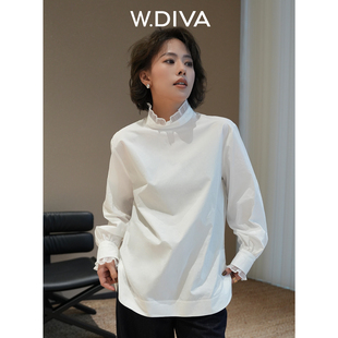 W.Diva【云间诗】法式木耳边花边小衫优雅白色衬衫DWASCL0124