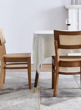 日式藤编餐椅简餐厅客厅实家木民中式藤艺椅客栈具原木约90606宿