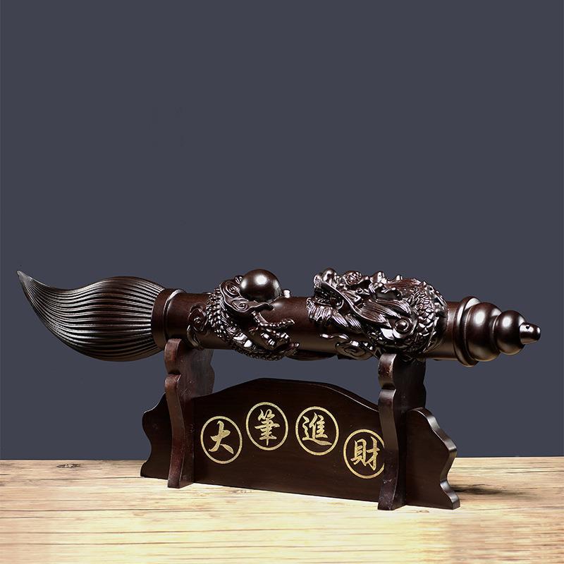 黑檀木475雕文毛昌笔摆件木雕龙居笔客木质大笔进家厅装饰工艺品