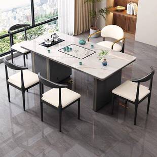 现代简约板岩板茶桌椅组合台轻奢台办公室小茶几石阳茶烧无品牌/