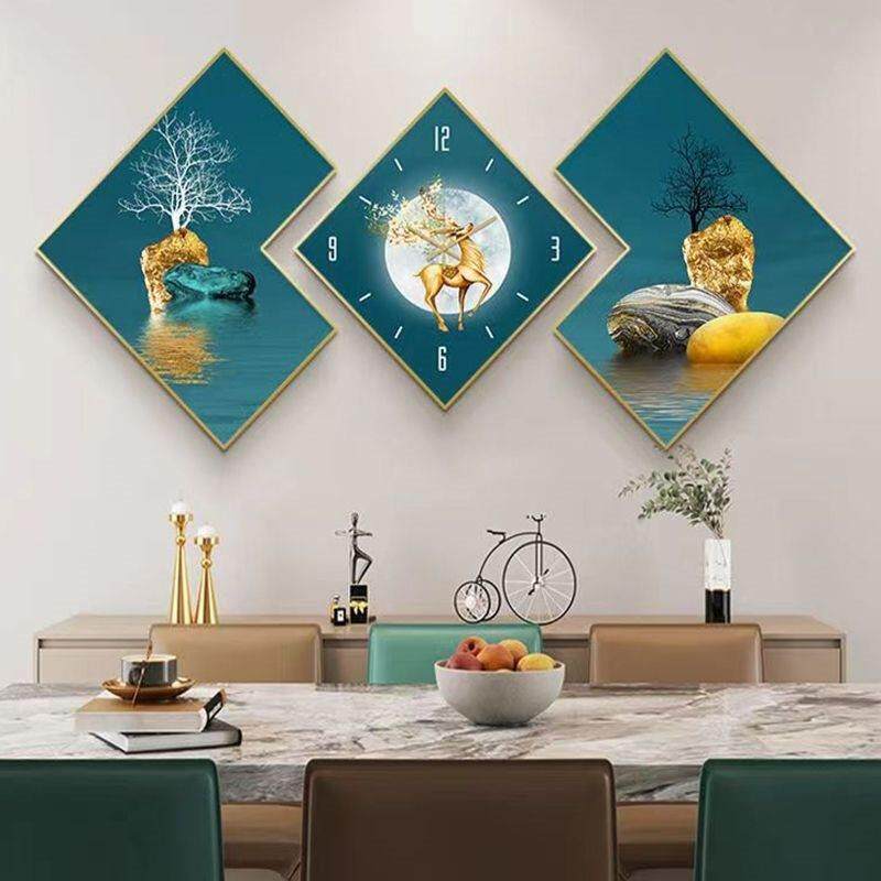 现代简约餐厅装饰时钟轻奢KGD创壁意画带画钟表联餐厅挂画免打孔