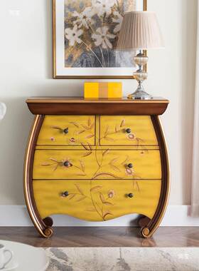 美式乡村复古做旧手绘收实木LMI斗四柜彩绘装饰客柜厅储物纳卧室