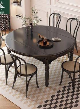 古风可伸餐桌椅组合法方式缩全实木中复古圆两用小户型吃HUN饭桌