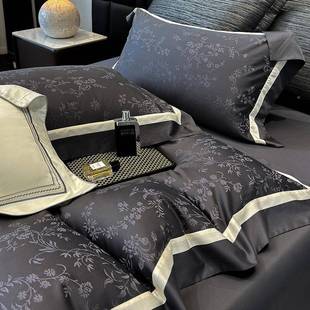 美式天丝绒棉四件套被轻四奢提花罩纯棉RW被套全长棉床单季款床品