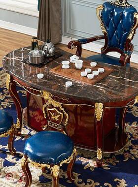 欧式XVO理石茶桌红檀色实雕花功大桌夫木泡茶台办公室多功能茶椅