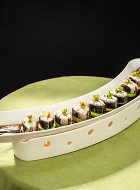 中盘式陶瓷圆弧形长条PEL半保温炉加热带鱼特色意境酒店创意鳗鱼