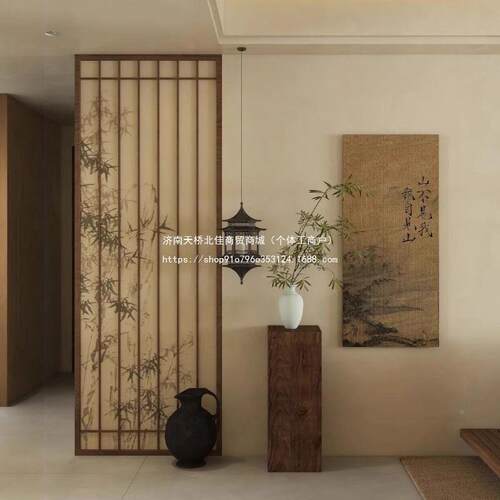 格栅隔宋美代学客厅QGY进门遮挡屏风入户正对门中式推实木断拉式