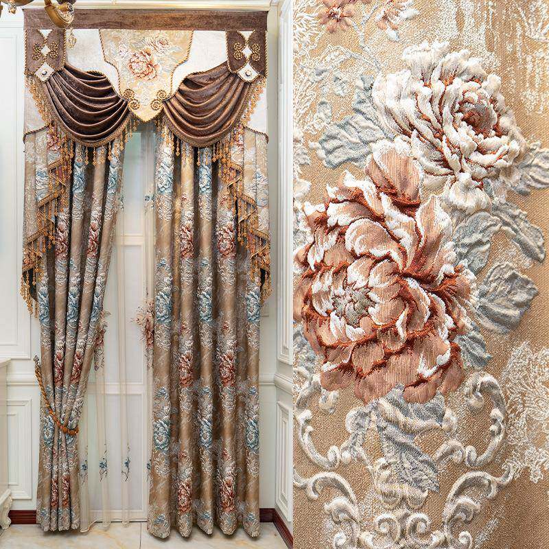 窗帘布料销直新款精密提窗帘客厅卧室遮高光成品花欧式143窗帘