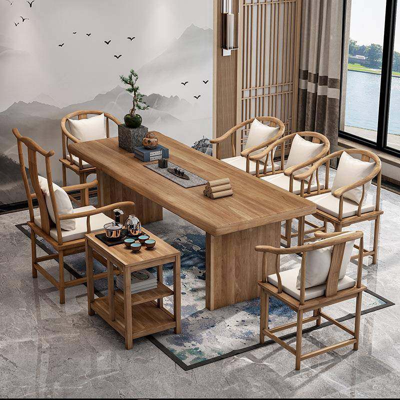 新中式实木TGI茶大桌椅组合约客茶几简办公室功夫板茶桌家厅用泡