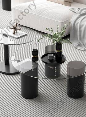 G小P1网红茶几家客岩板矮桌子轻奢钢LSDJ化玻璃圆形边用几户型现