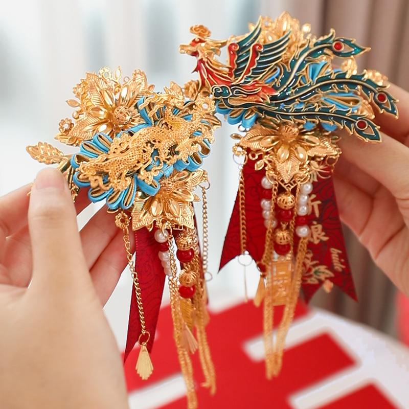 结婚花礼龙襟凤胸花新郎新龙凤呈祥娘婚胸针别一对感花全套备用品