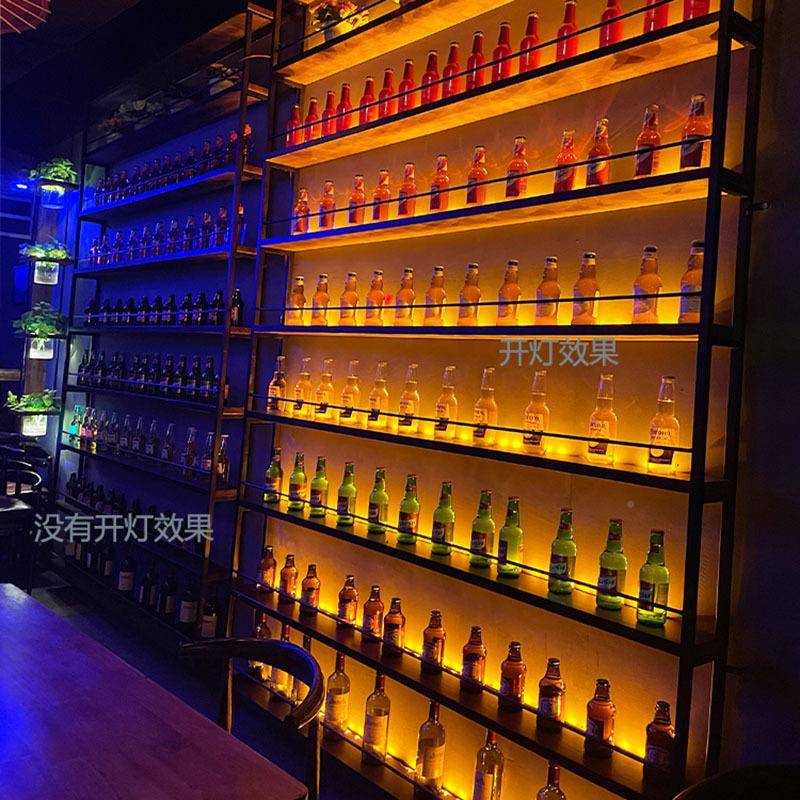 酒吧餐厅铁艺架隔断zl-0056酒装饰吧台壁挂实红木啤发光酒酒柜置