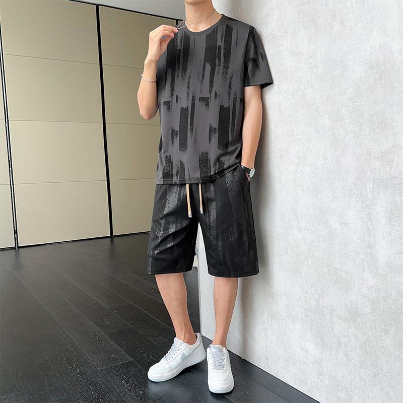 装夏季运动装休闲套士丝速干圆件领短袖t恤/572五分裤冰二套