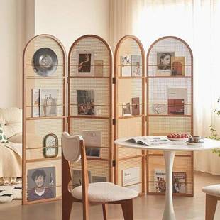 实中式 室移动遮叠WEB挡置物木 玄关卧折藤编屏风复古客厅隔断法式