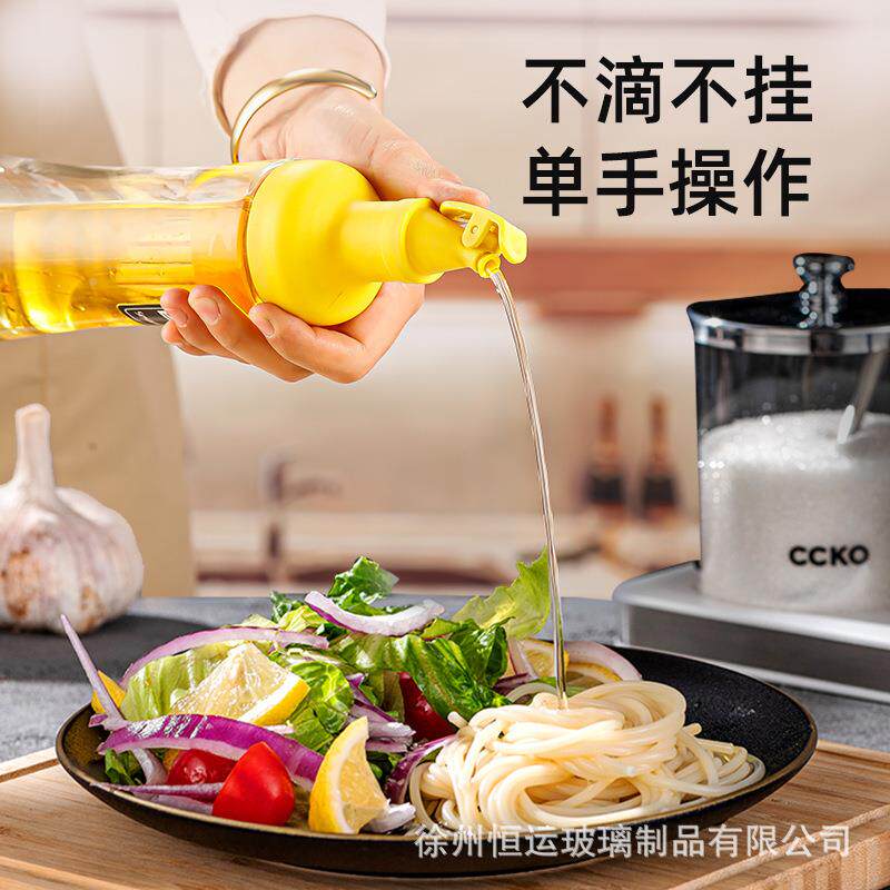 CF-002新鹰嘴按玻压挂圆油瓶厨房家用大容量防漏不油透款明璃调料