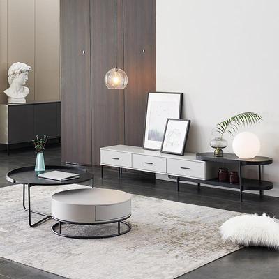 意式圆形茶几电视代TCF组合简约现小户装型烤漆极简套伸缩电柜视