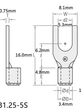 SN125-5S叉形接端头无绝.缘开口鼻端子M5紫铜B冷线压插799拔式裸