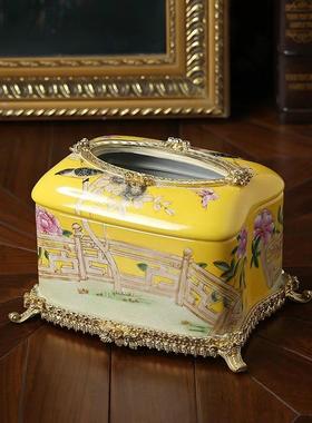 欧式客厅轻奢高奢华纸巾陶瓷餐镶铜家用茶盒几73582桌档抽纸盒装