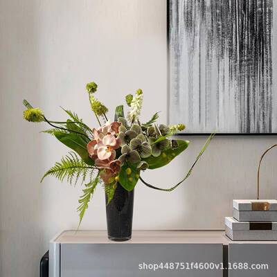 现代简仿真花艺售楼处洽1429谈植约桌酒店餐桌样板间插绿花艺摆件