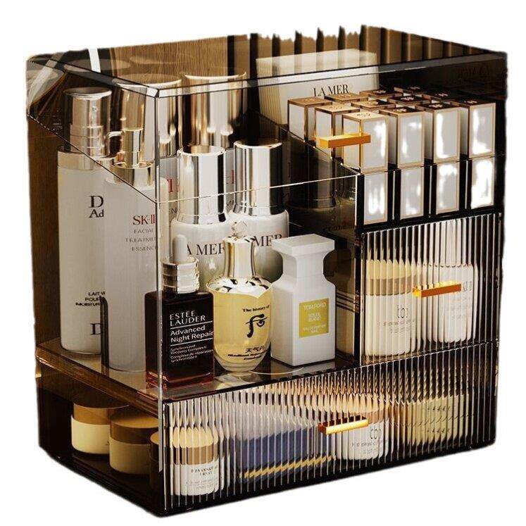 高级感化妆品收纳柜桌面亚克力抽屉收纳盒透明梳妆台护肤品置物架